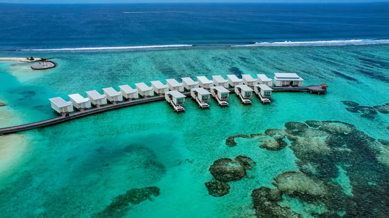 Aerial view of an island resort